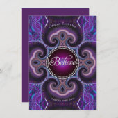 信じインスパイアパープルフラクタールクロスサークルカード 招待状 (正面/裏面)