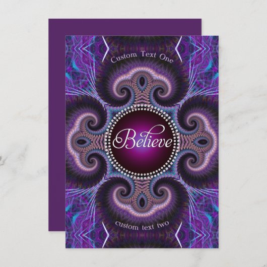 信じインスパイアパープルフラクタールクロスサークルカード 招待状 (正面/裏面)