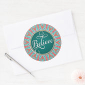 信じインスパイア: Aquaティール(緑がかった色)Coral Mandala Circle ラウンドシール (封筒)
