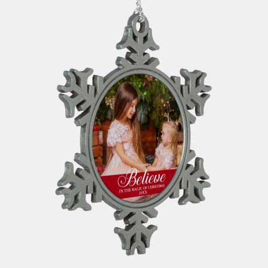 信じエレガント書家フォトレッド スノーフレークピューターオーナメント (左)
