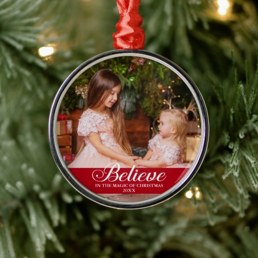 信じエレガント書家フォトレッド メタルオーナメント (ツリー)