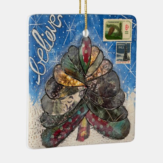 信じクリスマスツリーと切手 セラミックオーナメント (右)