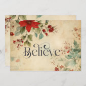 '信じ'クリスマスヴィンテージフローラクリスチャンフラット シーズンカード (正面/裏面)
