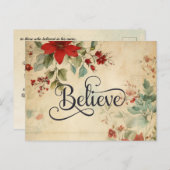 信じ'クリスマスヴィンテージポインセチア聖書の詩 シーズンポストカード (正面/裏面)