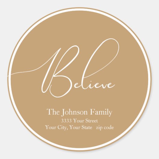 信じクリスマス丸金ゴールド差出人住所ラベル ラウンドシール (正面)