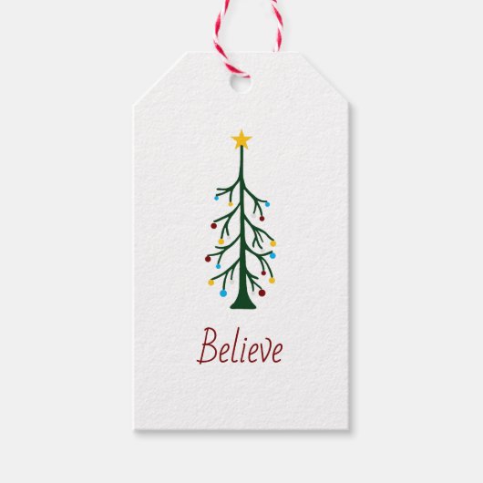 信じクリスマス可愛い手描き常緑樹 ギフトタグ (正面)