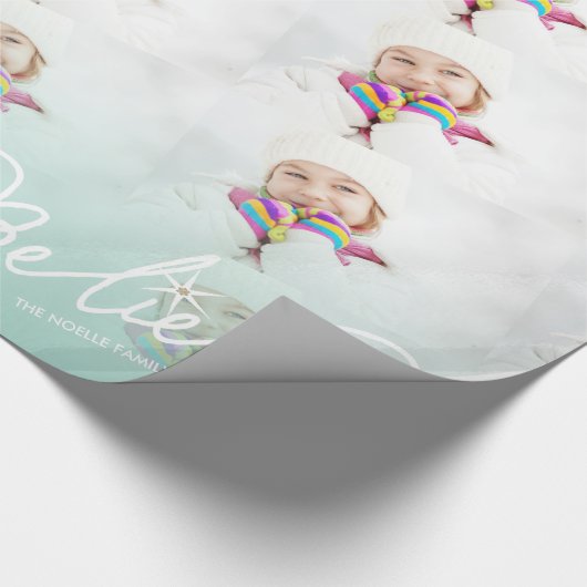 信じスターミントクグラデーションリスマスフォトホリデー ラッピングペーパー (角)