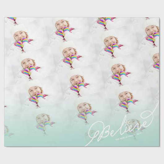 信じスターミントクグラデーションリスマスフォトホリデー ラッピングペーパー (フラット)