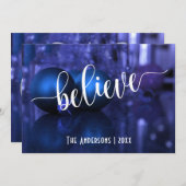 信じタイポグラフィと青と紫のオーナメント (正面/裏面)