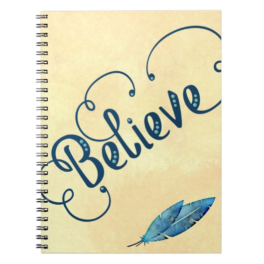 信じタイポグラフィウォーターの色の羽ブルースイエロー ノートブック (正面)