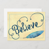 信じタイポグラフィティール(緑がかった色)ブルーイエローウォーター色 ポストカード (正面/裏面)