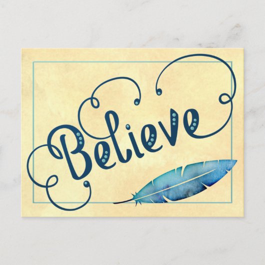 信じタイポグラフィティール(緑がかった色)ブルーイエローウォーター色 ポストカード (正面)