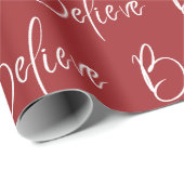 信じタイポグラフィレッドモダンホリデー ラッピングペーパー (ロールコーナー)