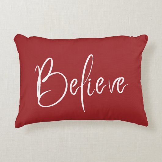 信じタイポグラフィ赤モダンホリデークリスマス アクセントクッション (正面)