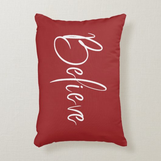 信じタイポグラフィ赤モダンホリデークリスマス アクセントクッション (正面(垂直))