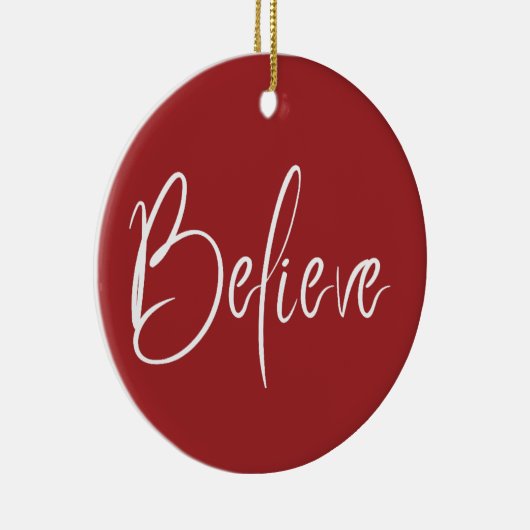 信じタイポグラフィ赤モダンホリデークリスマス セラミックオーナメント (右)
