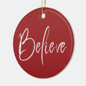 信じタイポグラフィ赤モダンホリデークリスマス セラミックオーナメント (左)