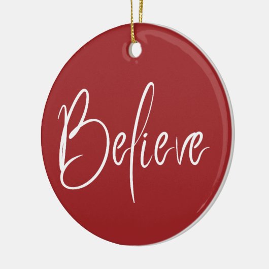 信じタイポグラフィ赤モダンホリデークリスマス セラミックオーナメント (左)