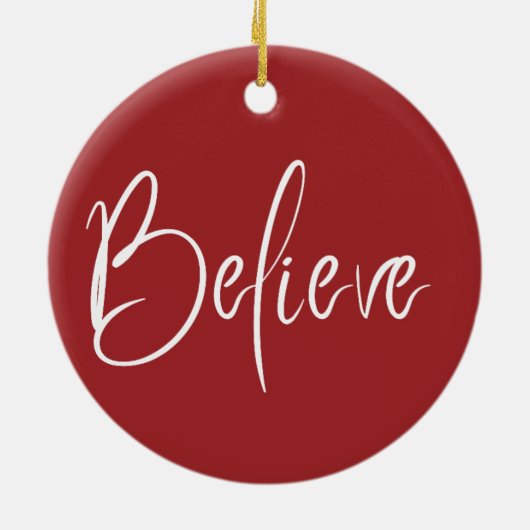 信じタイポグラフィ赤モダンホリデークリスマス セラミックオーナメント (裏面)