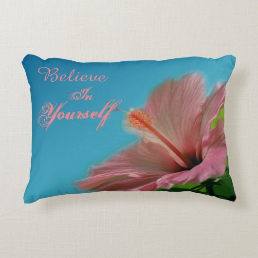 信じハイビスカスフラワー感動的引用文  アクセントクッション (正面)
