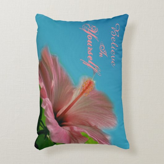 信じハイビスカスフラワー感動的引用文  アクセントクッション (正面(垂直))