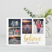 信じフェイク金ゴールドタイポグラフィホリデーファイブフォト シーズンカード (スタンド正面)