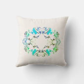 ""信じマンダラの青の緑の色合いベージュ クッション (裏面)