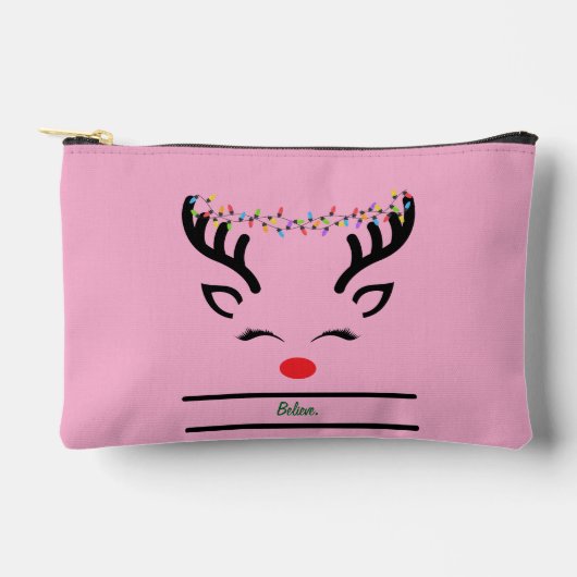 信じモダンおもしろいトナカイ白 アクセサリーポーチ (正面)