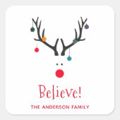 信じモダンおもしろいトナカイ白 スクエアシール (正面)