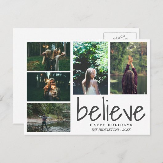 信じモダンタイポグラフィHoliday Five Photos シーズンポストカード (正面/裏面)