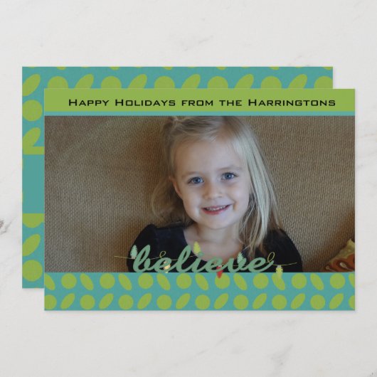 信じライムとブルーカスタムホリデーフォトカード シーズンカード (正面/裏面)