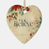 '信じ'ヴィンテージポインセチア聖書聖句 セラミックオーナメント (右)