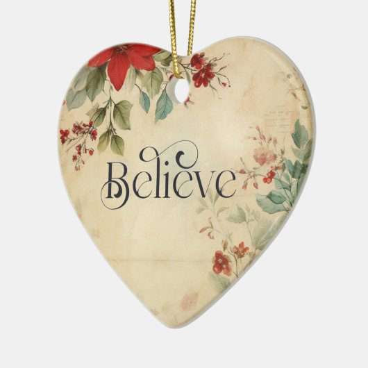 '信じ'ヴィンテージポインセチア聖書聖句 セラミックオーナメント (左)