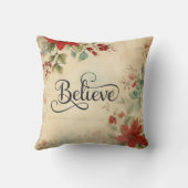 '信じ'ヴィンテージレッドポインセチアフローラクリスマス クッション (裏面)