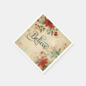 '信じ'ヴィンテージレッドポインセチアフローラクリスマス スタンダードカクテルナプキン (角)