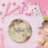 '信じ'ヴィンテージレッドポインセチアフローラクリスマス ペーパープレート (パーティー)