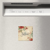 '信じ'ヴィンテージレッドポインセチアフローラクリスマス マグネット (インサイチュ (食洗機))