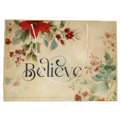 '信じ'ヴィンテージレッドポインセチアフローラクリスマス ラージペーパーバッグ (裏面)