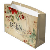 '信じ'ヴィンテージレッドポインセチアフローラクリスマス ラージペーパーバッグ (裏面アングル)