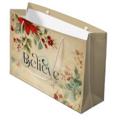 '信じ'ヴィンテージレッドポインセチアフローラクリスマス ラージペーパーバッグ (正面アングル)