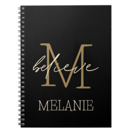 信じ勇気付けられる金ゴールドモノグラム名 ノートブック