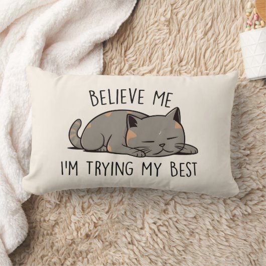 信じ寝猫を最高の試す ランバークッション (ブランケット)