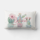 信じ引用文グリーンサボティピンク多肉花 ランバークッション (裏面)