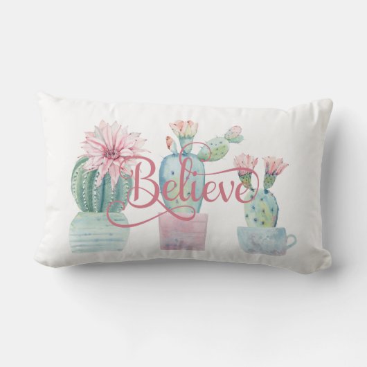 信じ引用文グリーンサボティピンク多肉花 ランバークッション (裏面)