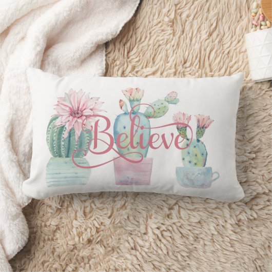 信じ引用文グリーンサボティピンク多肉花 ランバークッション (ブランケット)