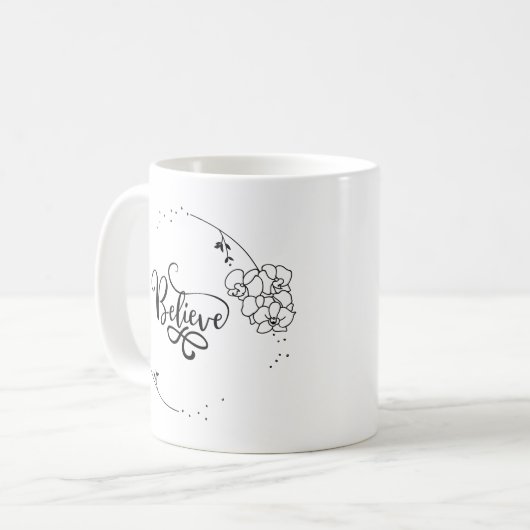 信じ感動的の意欲を起こ引用文、フローラ、 コーヒーマグカップ (正面左)