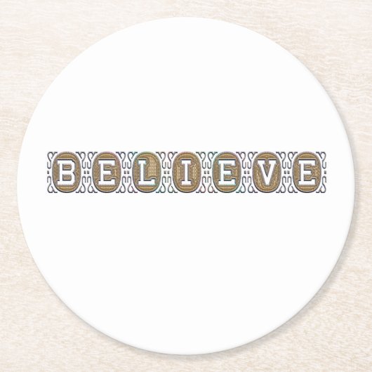 信じ感動的やる気を起こさせる金ゴールド文字 ラウンドペーパーコースター (正面)