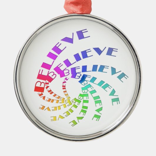 信じ感動的デザインの単語カラフル メタルオーナメント (正面)