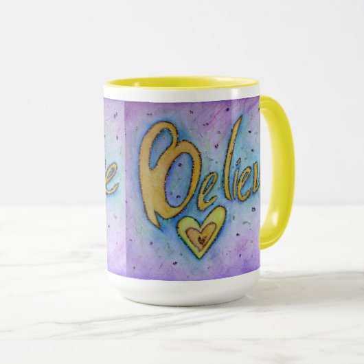 信じ感動的ハートワードアートコーヒーマグ マグカップ (正面右)