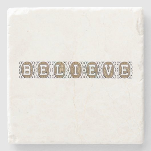信じ感動的動機金ゴールド文字 ストーンコースター (正面)